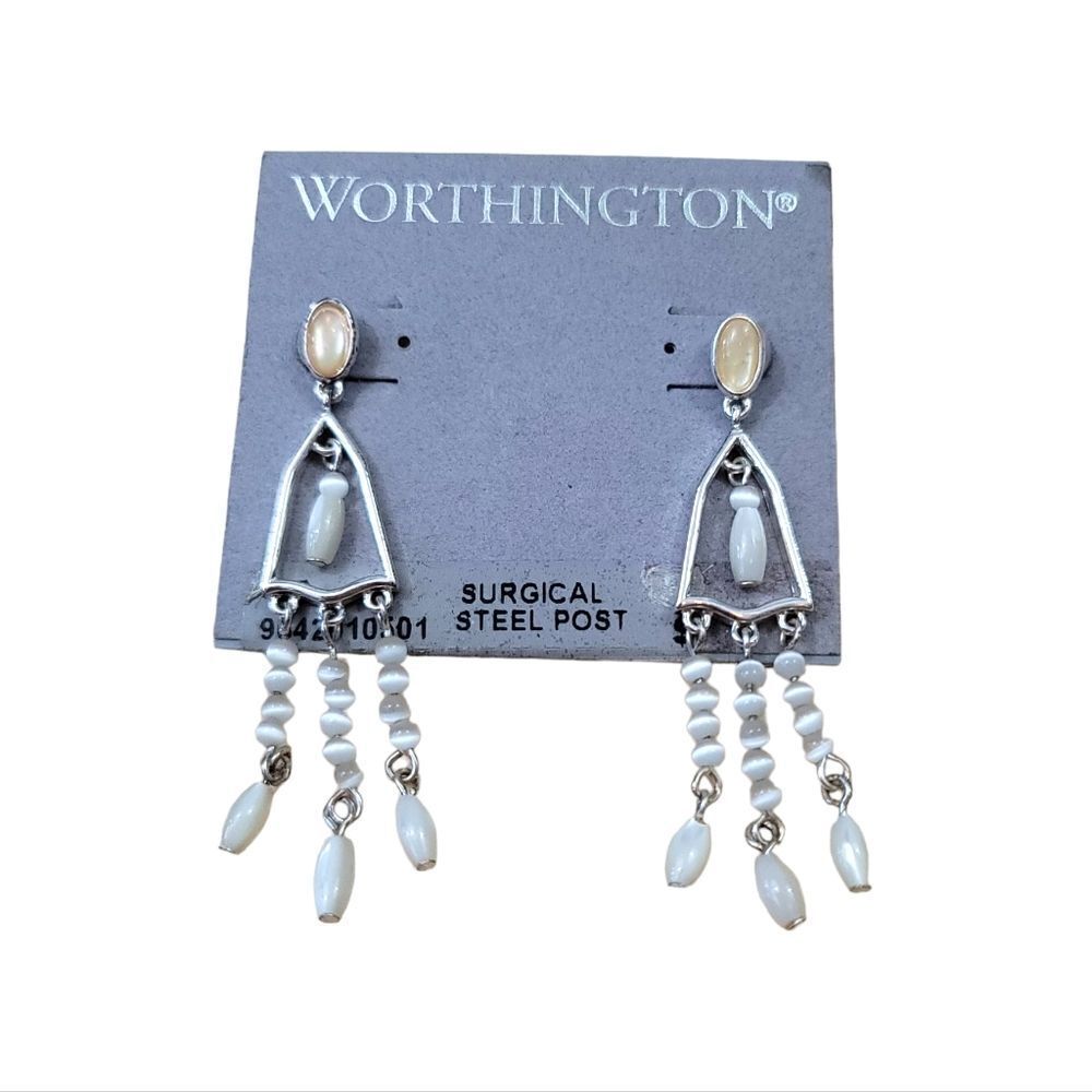 Vintage 90's Y2K Worthington Iridescent Beaded Dangle Earrings